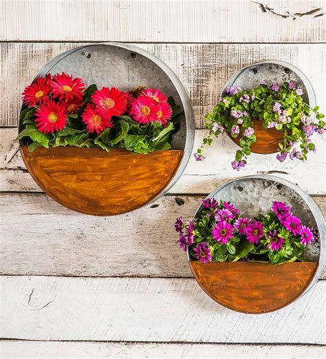 Galvanized Metal Round Wall Planter Wind And Weather