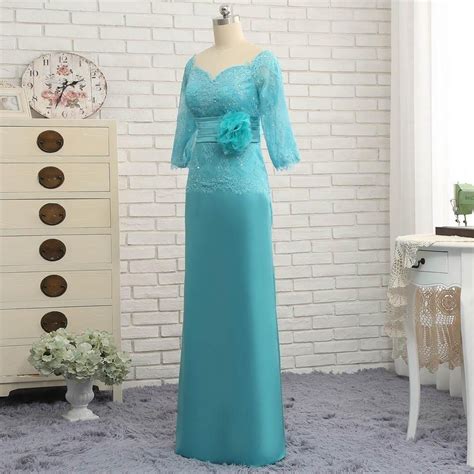 Turquoise Mother Of The Bride Dresses Sheath V Neck 34 Sleeves Lace