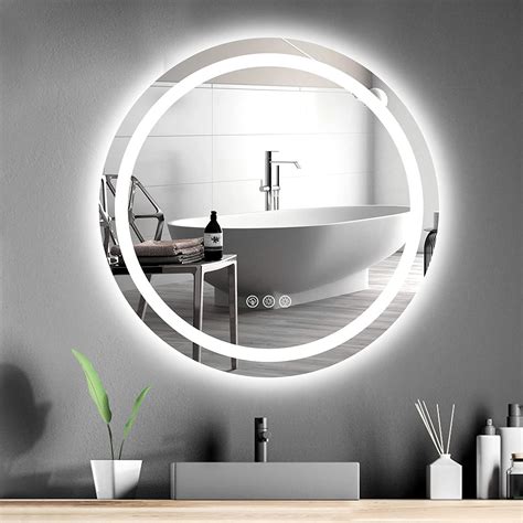 Amorho 24 Inch Led Bathroom Mirror Round Dimmable Vanity Mirrors For Wall Front