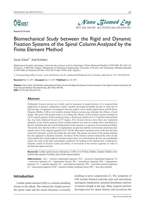 PDF Biomechanical Study Between The Rigid And Dynamic Fixation