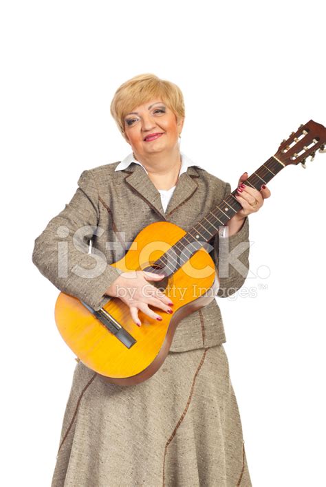Mature Woman Playing Acoustic Guitar Stock Photo Royalty Free
