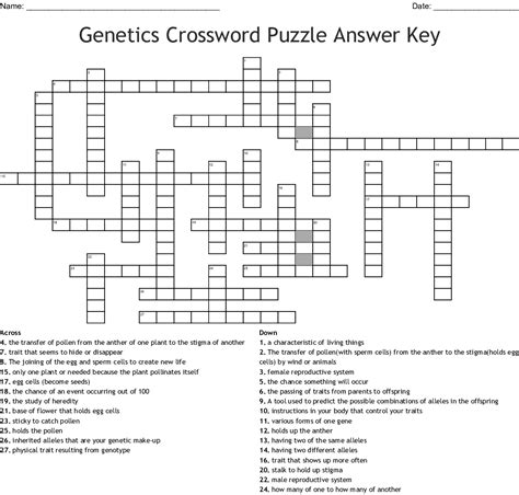 Genetics Crossword Puzzle Answer Key Wordmint