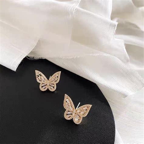 Butterfly Earstud Butterfly Stud Earrings Zirconia Earrings Etsy
