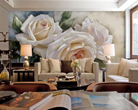 Beibehang Custom Wallpaper Beautiful White Rose Mural Living Room