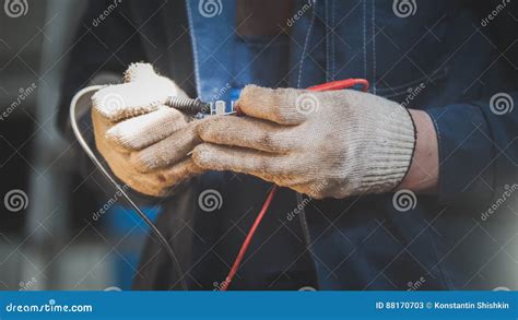 Mechanic Works With Car Electrics Electrical Wiring Stock Image