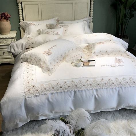 Luxury Romantic White Lace Wedding Themed Full Queen Size Bedding