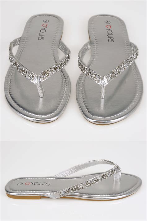 Silver Sandals With Glitter Straps In Eee Fit
