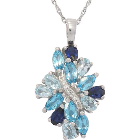 Sterling Silver Created Sapphire And Blue Topaz Pendant Gemstone