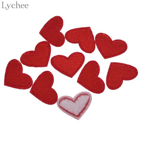 lychee 10pcs embroidery red love heart patch iron on embroidered patches for clothing applique