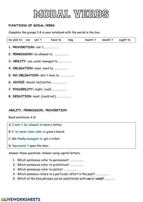 Modals exercise for 2º BACHILLERATO in 2022 Verb practice English as