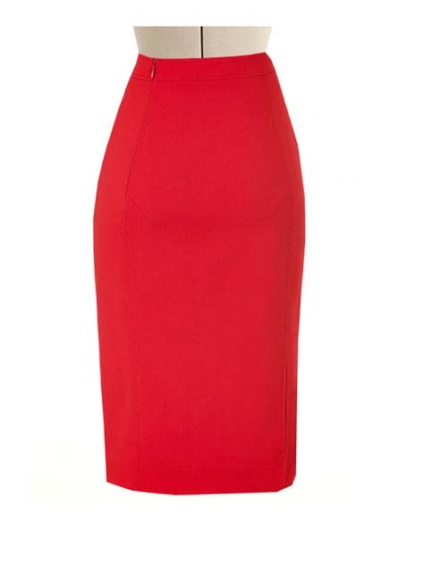 Red Pencil Skirt With Side Split Custom Fit Handmade Fully Lined