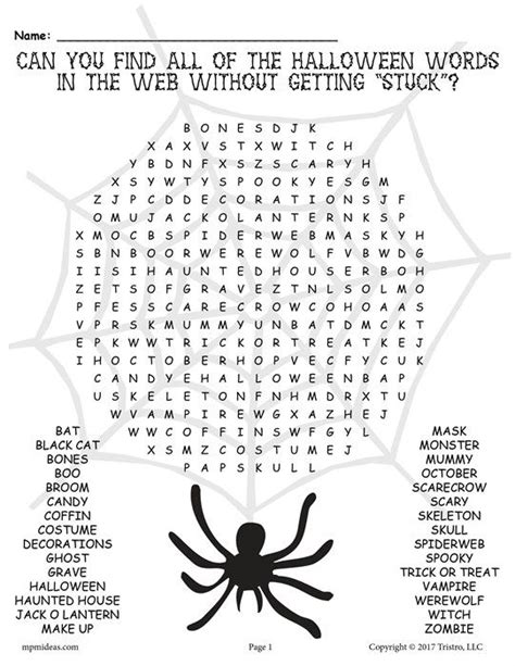 Spooktacular Halloween Word Search Answer Key • Suggested And Clear