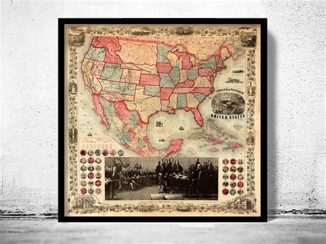 Old Map Of United States America 1861 Vintage Map Wall Map Print