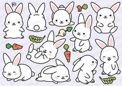 Premium Vector Clipart Kawaii Bunny Cute Bunny Clipart Set Etsy