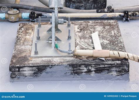 Installing the Ground Wire System with the Steel Frame Stock Photo