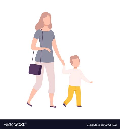 Mother And Her Son Walking Holding Hands Mom Vector Image