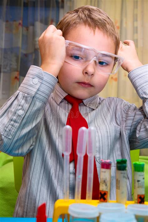 A Boy Plays In The Scientist Chemist Stock Image Image Of Game
