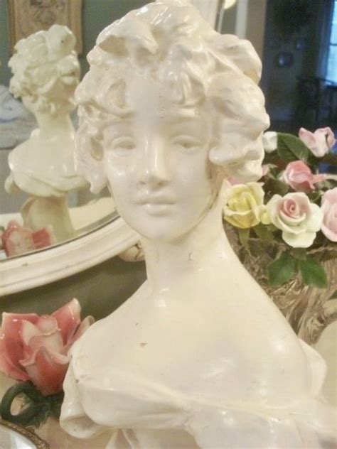 Vintage Nouveau Lady Bust Statue Chalkware Plaster French Maiden Signed
