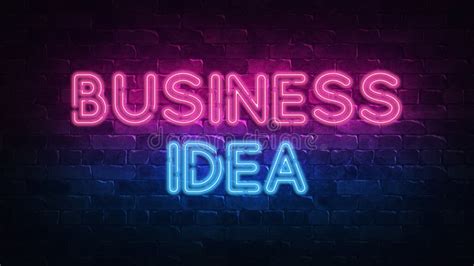 Business Idea Neon Sign Purple And Blue Glow Neon Text Brick Wall Lit By Neon Lamps Night