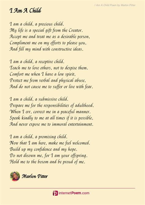 I Am A Child Poem By Marlon Pitter
