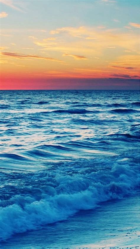 Nature Sunset Sea Wave Landscape Iphone 6 Plus Wallpaper Phone