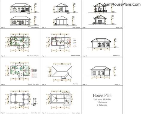 House Design Plans 11x6 Meters 36x20 Feet 3 Beds 2 Baths Hip Roof Pdf