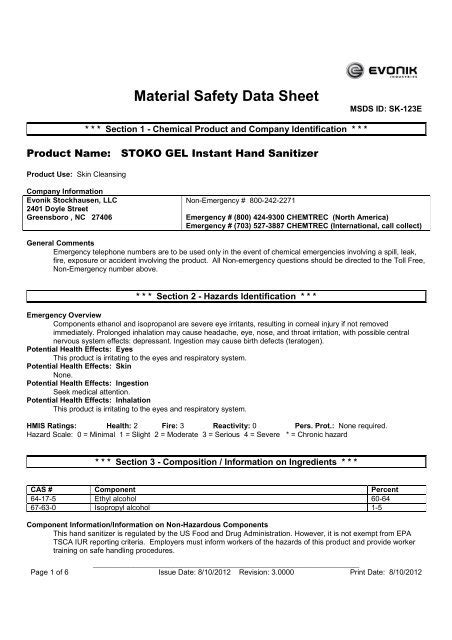 Safety data sheet gel hand sanitizer 903709. STOKO GEL Instant Hand Sanitizer MSDS - STOKO Skin Care