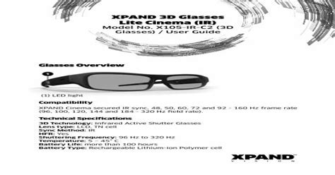 Xpand 3d Glasses Lite Cinema Ir Model No X105 Ir C2 3d Dms Document Dms