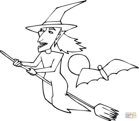 Witch Flying Coloring Page Free Printable Coloring Pages