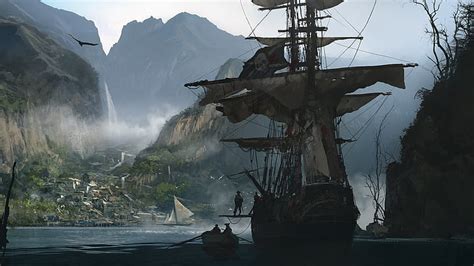 Hd Wallpaper Old Ship Pirates Assassins Creed Black Flag Artwork