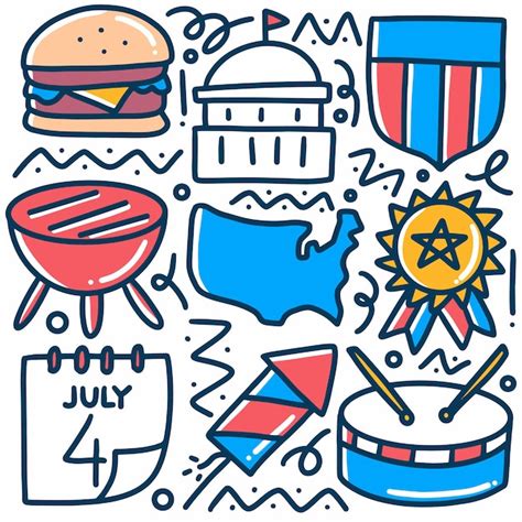 Premium Vector Hand Drawn National Day Doodle Set With Icons And