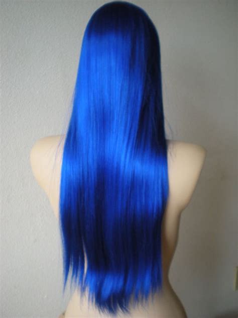 Blue Wig Straight Hairstyle Blue Color Wig Medium Length