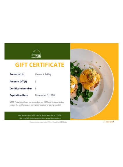 Restaurant Gift Certificate Template Pdf Templates Jotform My Xxx Hot