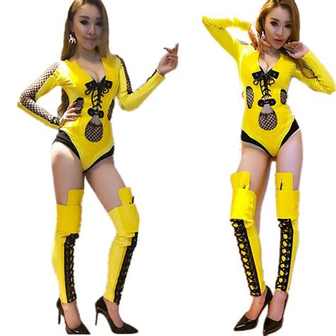 new nightclub bodysuit bar costume sexy dj female singer stage costume pole dance suit yellow