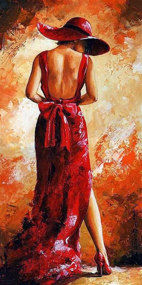 Impressioniartistiche Emerico Toth Red Art Lady In Red Art Painting