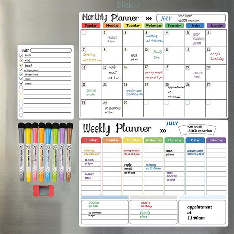 Hivillexun Magnetic Dry Erase Calendar Whiteboard Set 3 Pack For