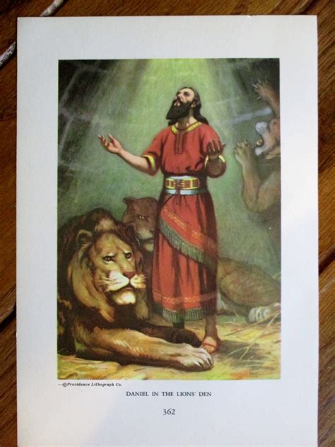 Vintage Print 1936 Bible Story Daniel In Lions Den Old