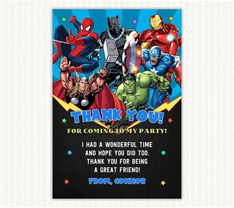 Marvel Superheroes Thank You Card Perfect Party Prints Editable