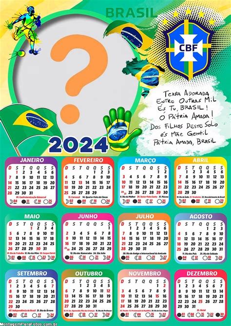 Calendário 2024 Montagem Grátis Hino Nacional Brasileiro Colagem De Foto