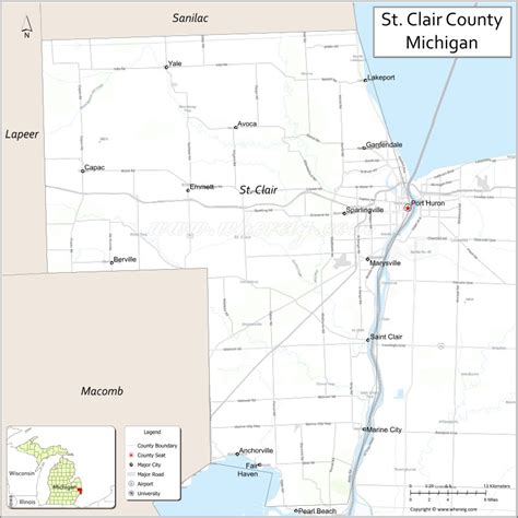 Map Of St Clair County Michigan Showing Cities Highways And Important