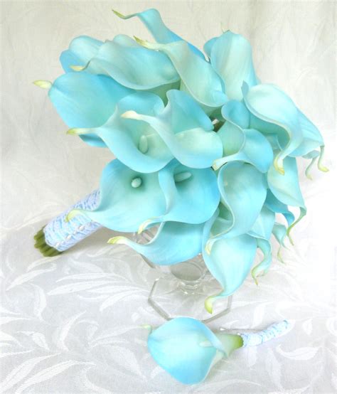 Blue Real Touch Calla Lily Wedding Bouquet Light Blue Calla