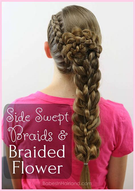 side swept braids and braided flower hairstyle