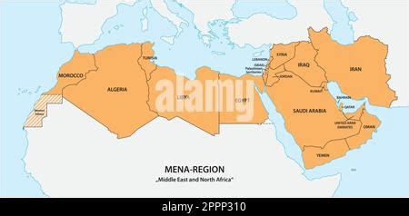 Map Of The Mena Region Middle East And North Africa Stock Vector Image