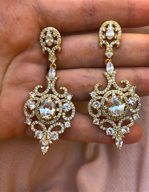 Wedding Earrings Bridal Earrings Crystal Earrings Gold Etsy Bridal Jewellery Earrings