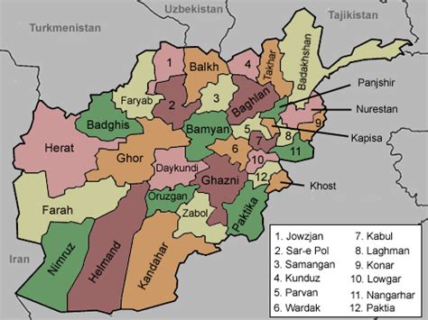Afghanistan Map Provinces And Cities