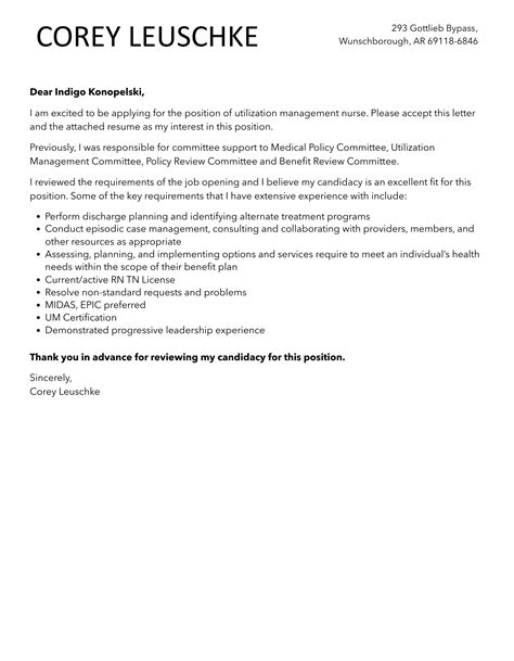 Utilization Management Nurse Cover Letter | Velvet Jobs