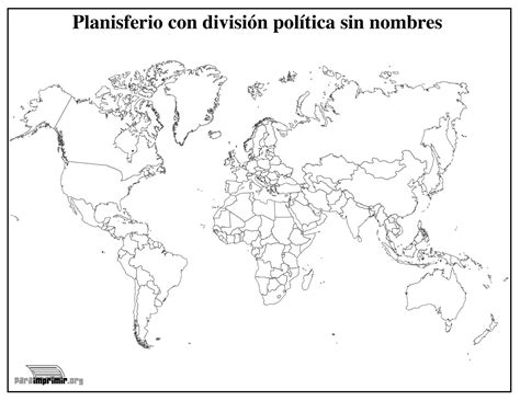 Mapamundi con división política sin nombres para imprimir