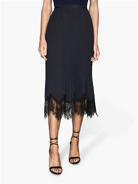 Reiss Ania Lace Detail Pleated Skirt Navy At John Lewis And Partners
