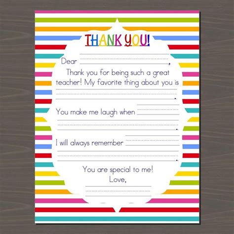 Cute Teacher Appreciation Note Fill In The Blank Teacher