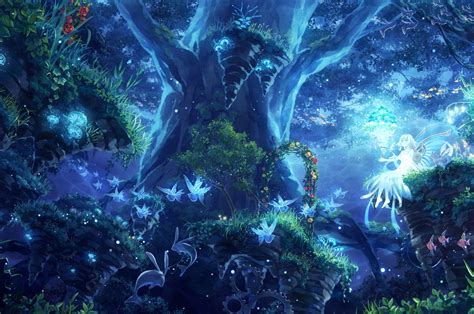 Download 2560x1700 Anime Girl Fairy Forest Butterflies Plants